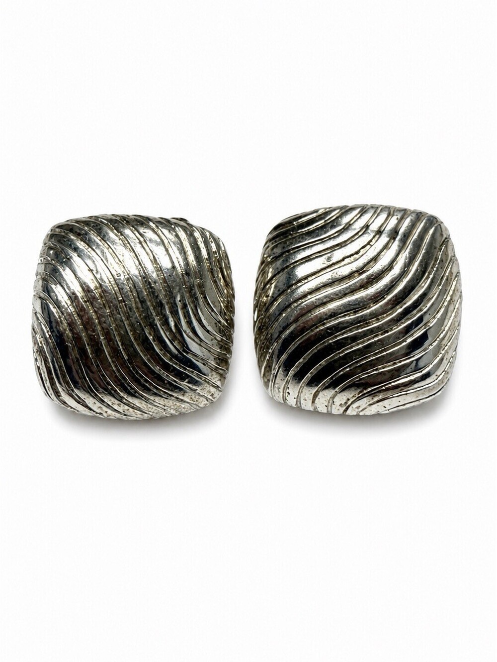 Vintage Silver Gold Tone Textured Bold Earrings Clip On